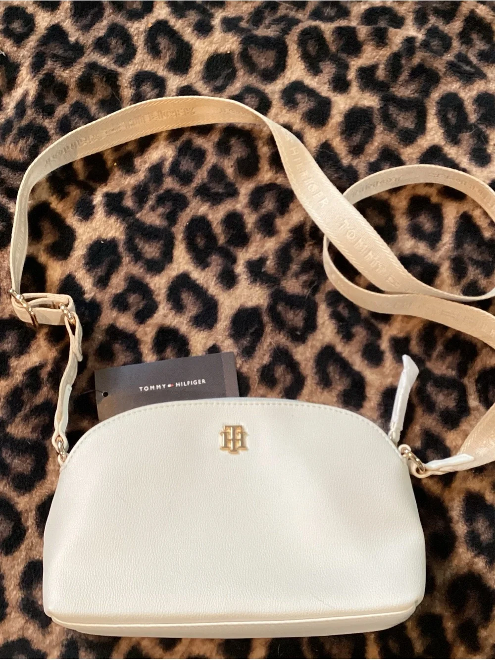 Tommy Hilfiger Cream Crossbody Bag with Gold Logo